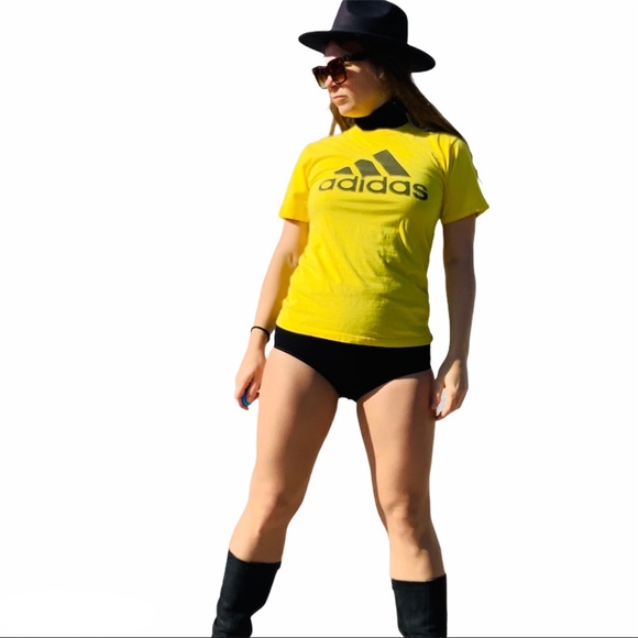 Adidas Danger Yellow Black Tee Top t-Shirt Shirt - Picture 2 of 15